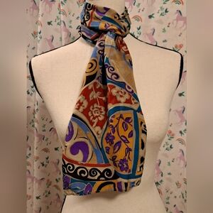 Vintage Carole Little Floral Paisley Graphic Silk Business Office Scarf Wrap